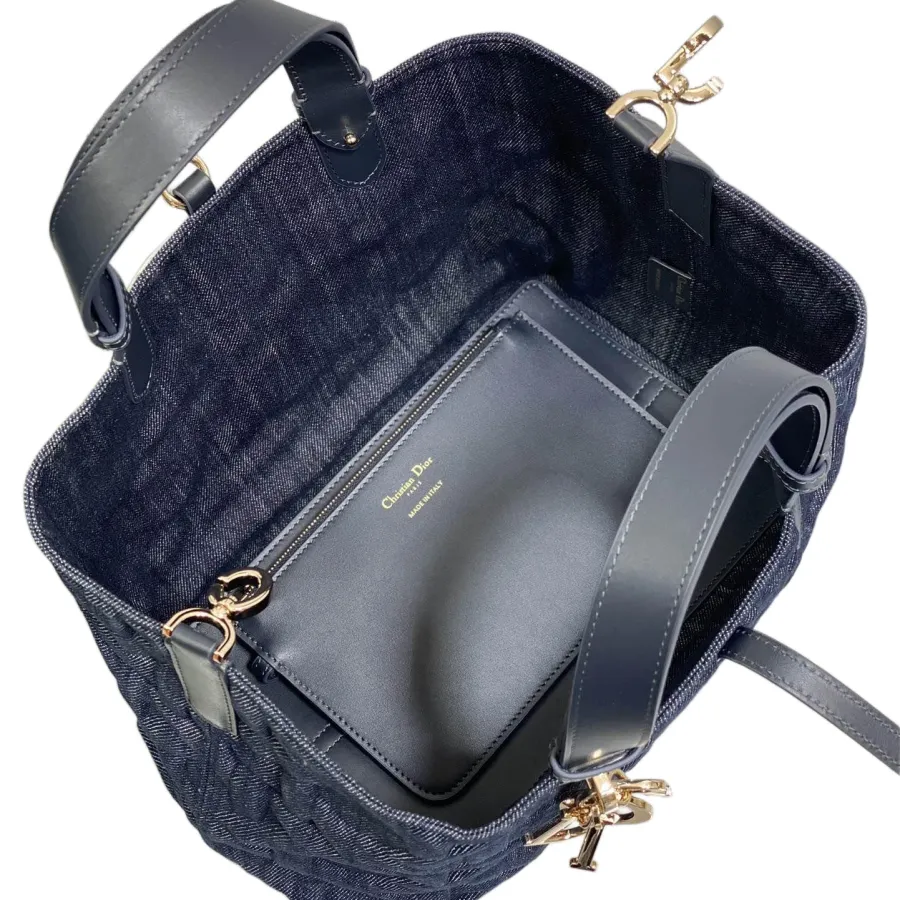 Dior Medium Dior Toujours Bag In Blue Graphic Cannage Denim With Gold Hardware