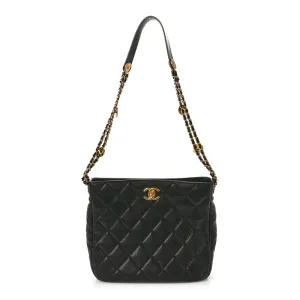 Chanel Twist Your Buttons Hobo Medium Black Quilted Caviar Leather Aged Gold Hardware
