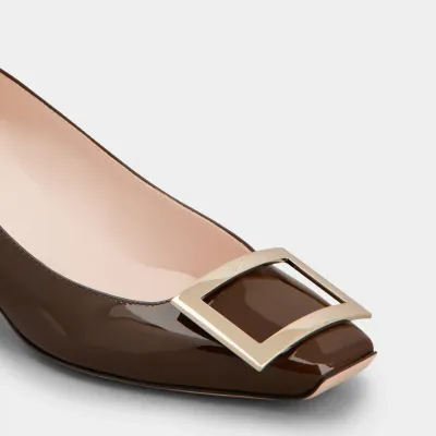 Roger Vivier Trompette Pumps High Heels In Brown Patent Leather With Metal Buckle (Heel Height 4.5cm)