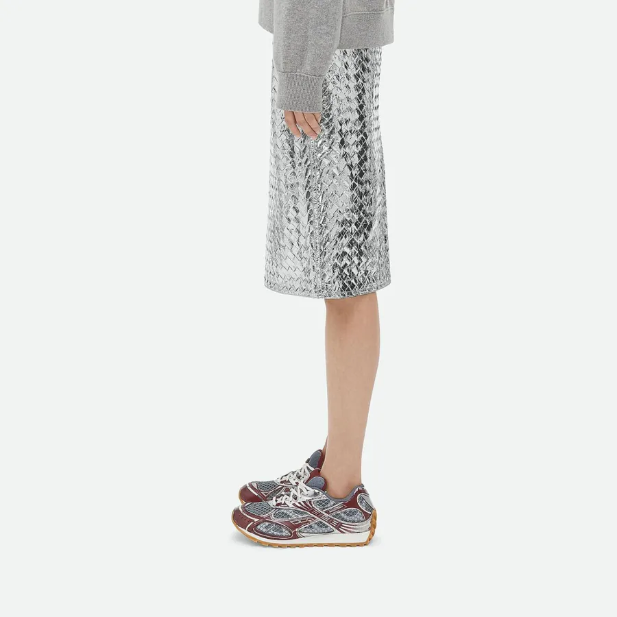 Bottega Veneta Orbit Sneakers In Silver/Burgundy Technical Fabric And Mesh Lace-Up Sneaker