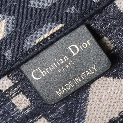 Dior Medium Dior Book Tote In Beige And Blue Macrocannage Embroidered Canvas