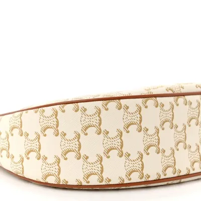 Celine Small Ava Triomphe Shoulder Bag White Canvas & Calfskin Leather Gold Hardware $430