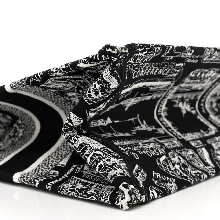 Dior Medium Plan De Paris Book Tote Black/White Embroidered Canvas