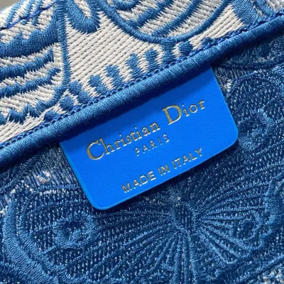 Dior Medium Dior Book Tote In Celestial Blue and White D-Butterfly Paisley Embroidery
