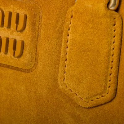 Miu Miu Arcadie Suede Leather Yellow Top-Handle Bags