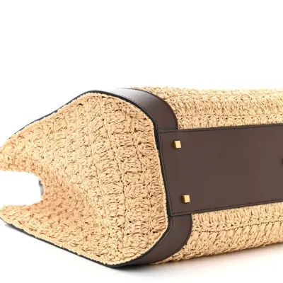 Valentino Garavani Medium VLogo Tote Naturale/Fondant Raffia & Calfskin Leather Gold Hardware