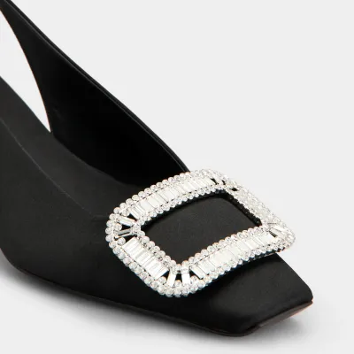 Roger Vivier Belle Viver Slingback Pumps High Heels In Black Satin With Crystal Buckle (Heel Height 4.5cm)