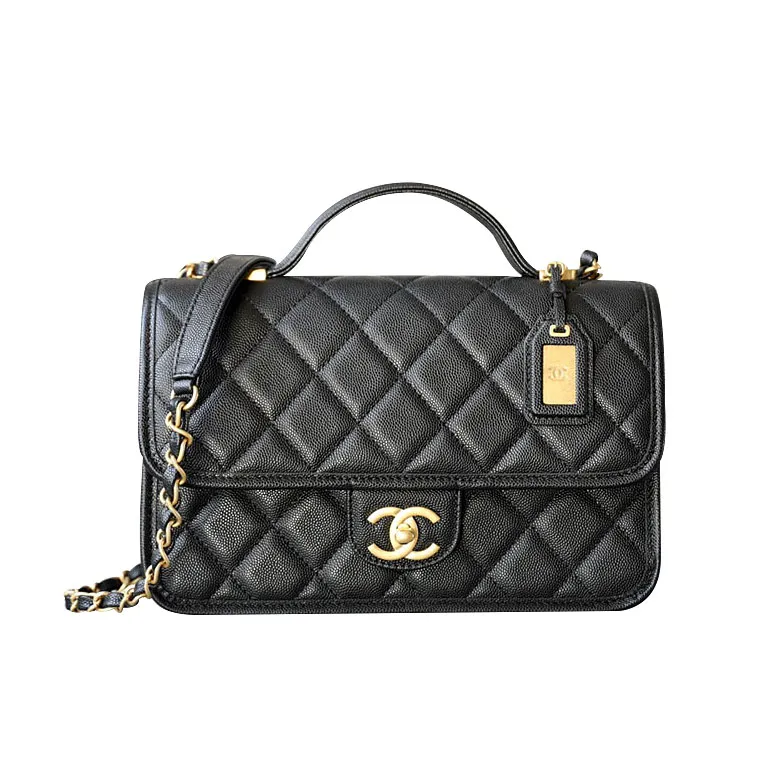Chanel Black Quilted Caviar Leather 20.5cm / 25cm Crossbody Bags Top-Handle Bags