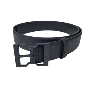 Prada Men' s Irregular Buckle Belt In Black Saffiano Calfskin With Black/Silver Hardware 40mm
