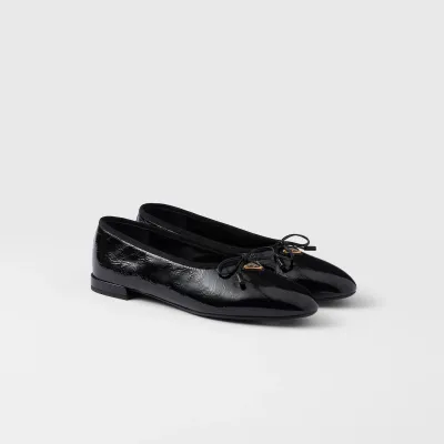 PRADA Patent paint leather Flat Shoes Black Ballet Shoes