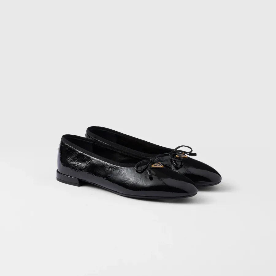PRADA Patent paint leather Flat Shoes Black Ballet Shoes