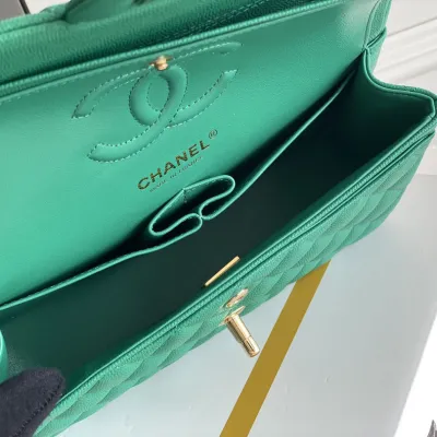 Chanel CF Green / Pink Quilted Caviar Leather Crossbody Bags