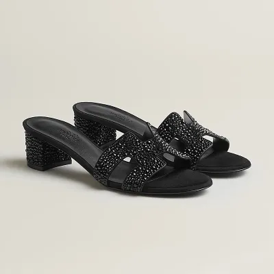 HERMES Oasis Slippers High-heeled slippers Black High Heels Sandal