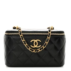 Chanel CC Dynasty Vanity Case Small Black Quilted Lambskin Leather Gold Hardware