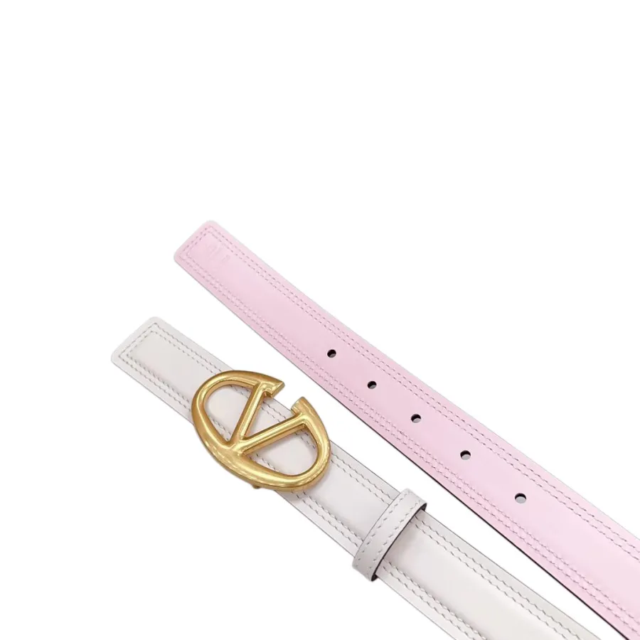 Valentino Oval V Buckle Belt In White/Black Calfskin With Gold Hardware 30mm