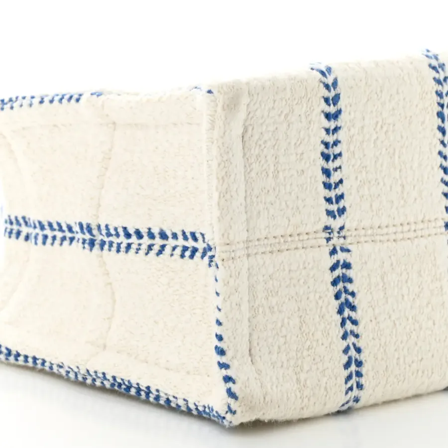 Celine Small Cabas Thais Tote Bag White/Blue Canvas & Calfskin Leather Stripe