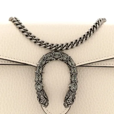 Gucci Super Mini Dionysus Shoulder Bag Mystic White Dollar Calfskin Leather & Crystal Black Diamond Aged Silver Hardware
