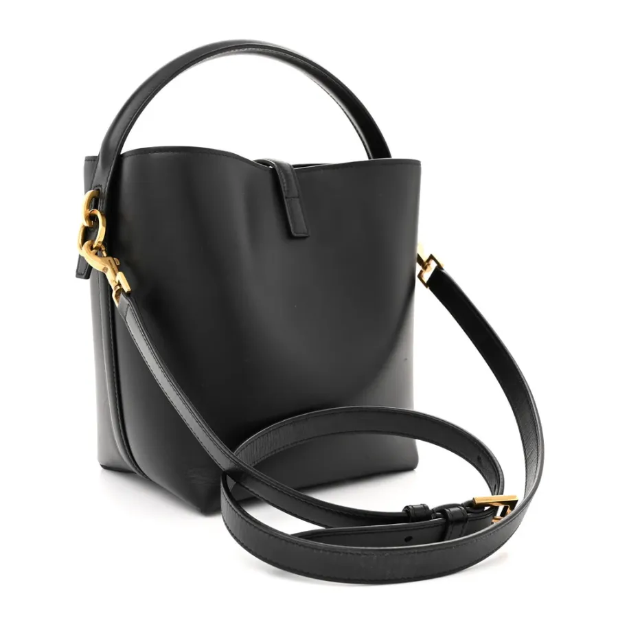 Saint Laurent Medium Le 37 Bucket Bag Black Shiny Calfskin Leather Gold Hardware