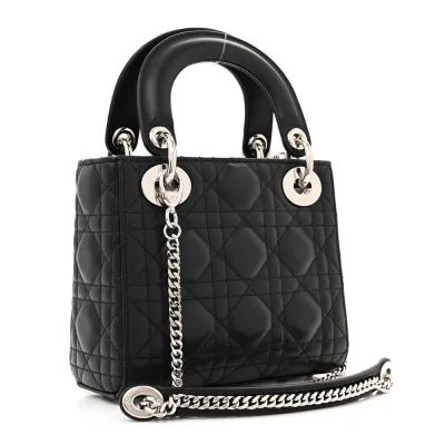 Dior Mini Lady Dior Black Cannage Lambskin Leather Silver Hardware