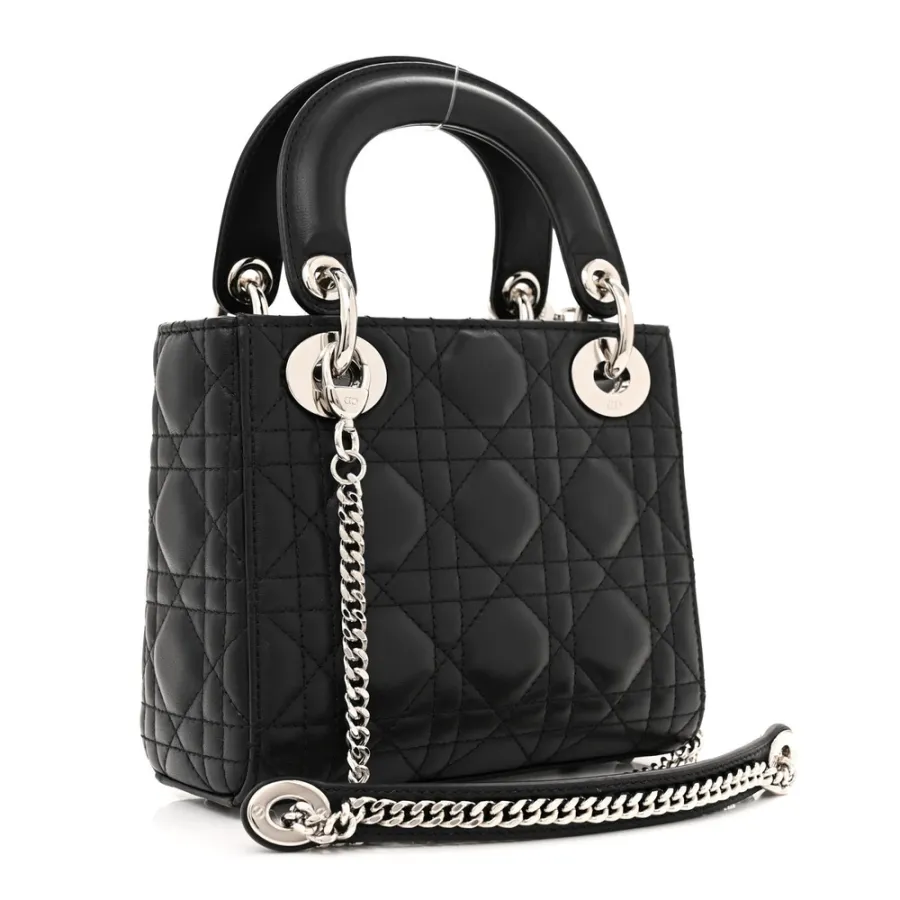 Dior Mini Lady Dior Black Cannage Lambskin Leather Silver Hardware