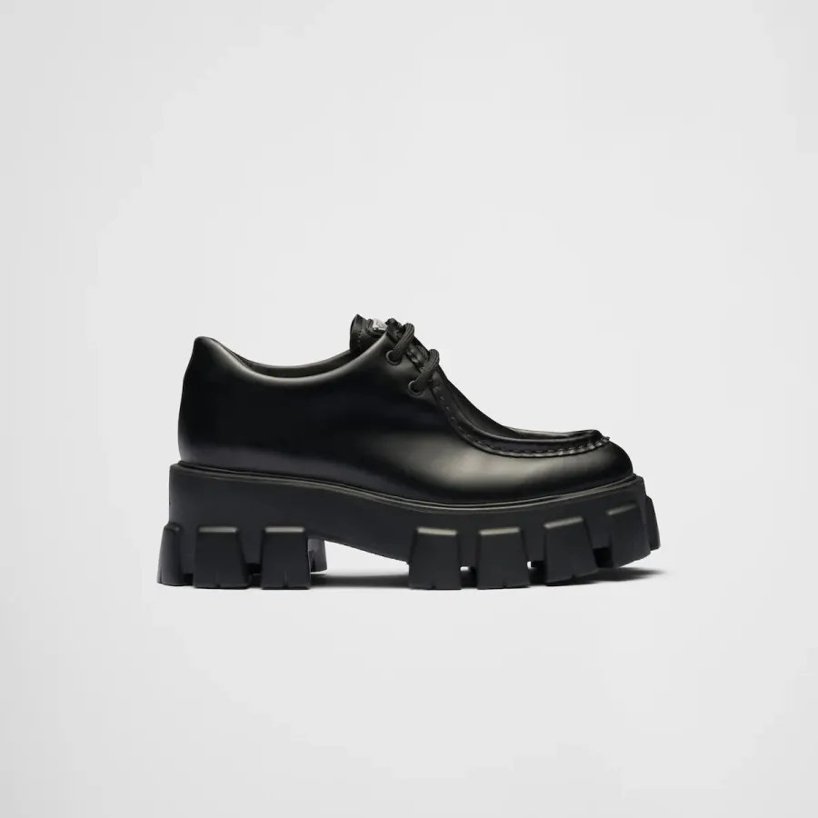 PRADA Black Monolith shiny leather lace-up shoes Loafers