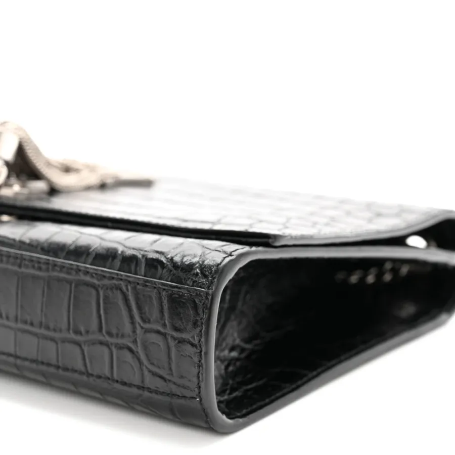 Saint Laurent Medium Kate Tassel Satchel Black Embossed Classic Monogram Calfskin & Crocodile Leather Silver Hardware