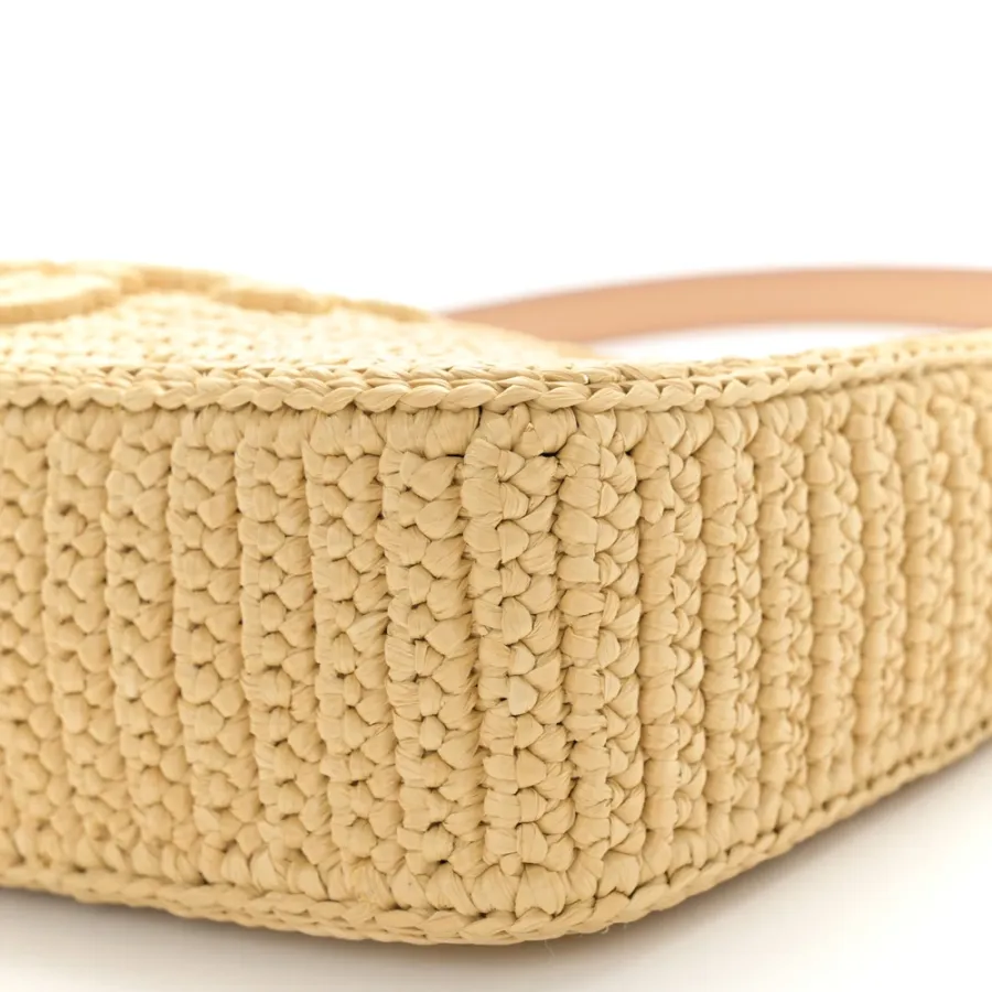 Prada Mini Effect Crochet Re-Edition 2000 Shoulder Bag Naturale Yarn Raffia Gold Hardware