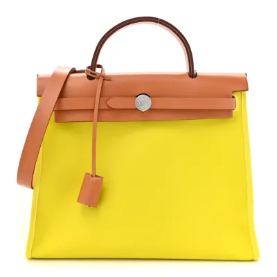 Hermès H Berline Herbag Zip 31 PM Lime Toile & Vache Hunter Leather Palladium Silver Hardware