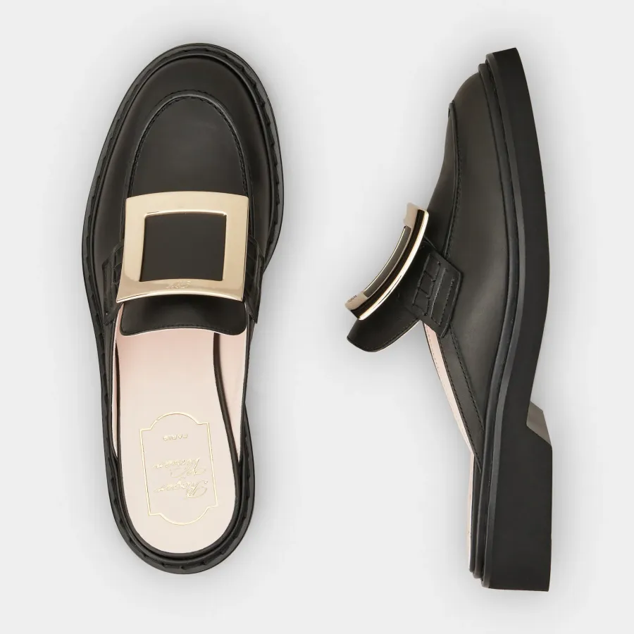 Roger Vivier Viv' Rangers Mules Loafers In Black Leather With Metal Buckle