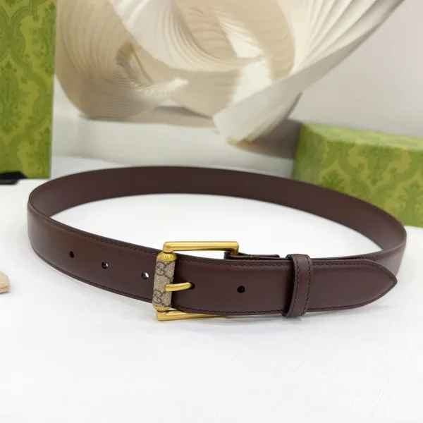 Gucci Women's Emblem Belt With Monogram Buckle In Brown/White/Black Smooth Calfskin With Gold Hardware 30mm - Image 5