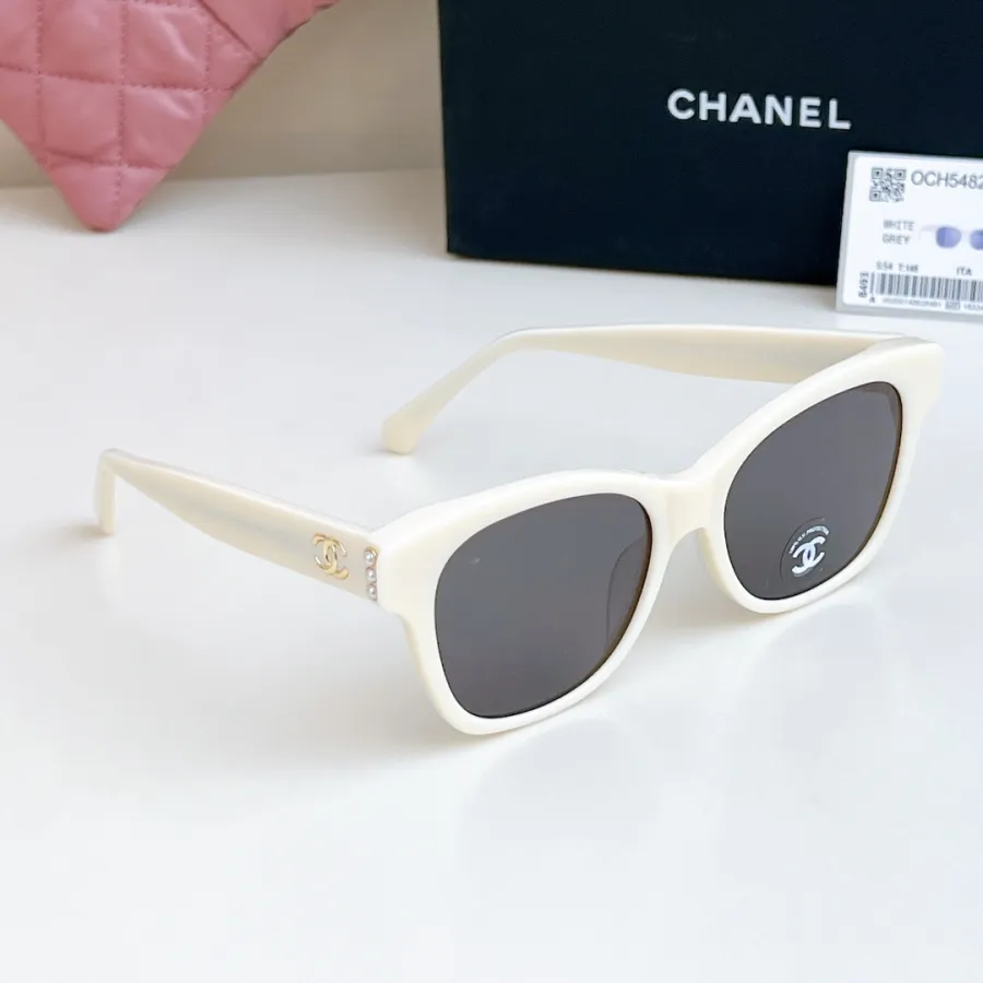 CHANEL square frame pearl glasses white color SIZE 54-17-140