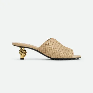 Bottega Veneta Knot Mule In Beige Intrecciato Leather Mule With Signature Metal Knot Heel (Heel Height 4.5cm)
