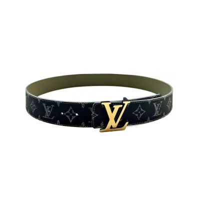 Louis Vuitton Men's Initiales Belt In Black/Blue/White/Dark Blue Monogram Canvas With Gold/Silver/Gun Black Hardware 40mm