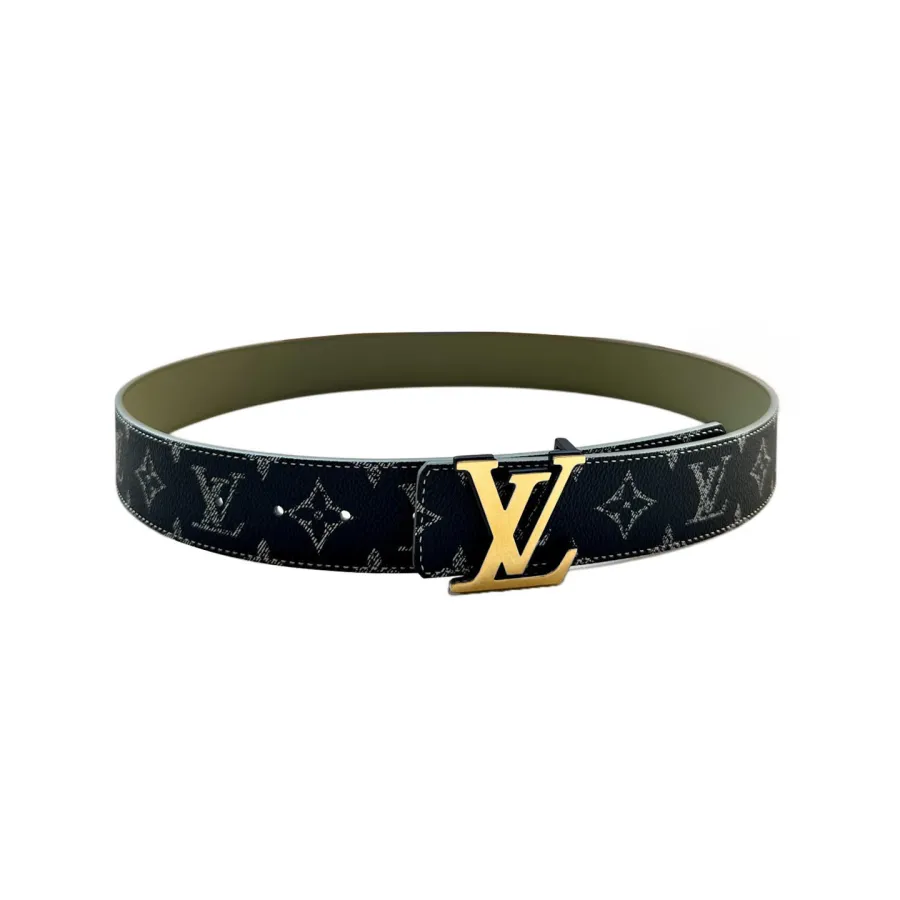 Louis Vuitton Men's Initiales Belt In Black/Blue/White/Dark Blue Monogram Canvas With Gold/Silver/Gun Black Hardware 40mm