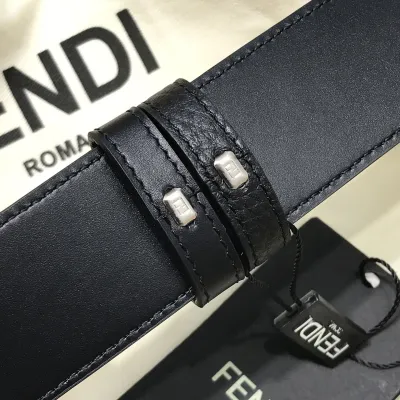 Fendi Men's Square Buckle Belt In Black Calfskin With Black Hardware 38mm