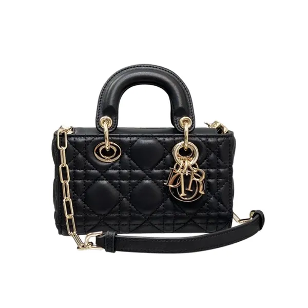 Dior Lady D-Joy Micro Bag In Black/Powder Pink Cannage Lambskin With Gold Hardware
