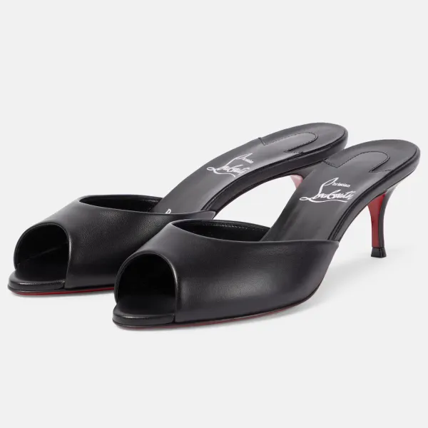 Christian Louboutin Black leather high-heeled slippers - Image 3