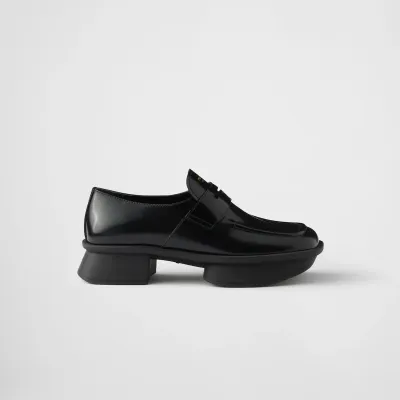 PRADA Equal black shiny leather loafers