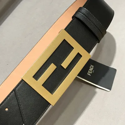 Fendi Women's FF Buckle Belt In Pink/Black Calfskin With Gold Hardware 60mm