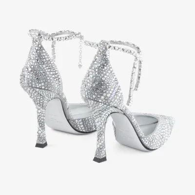 JIMMY CHOO Crystal embellished silver sparkly suede heels