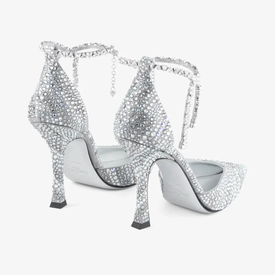 JIMMY CHOO Crystal embellished silver sparkly suede heels