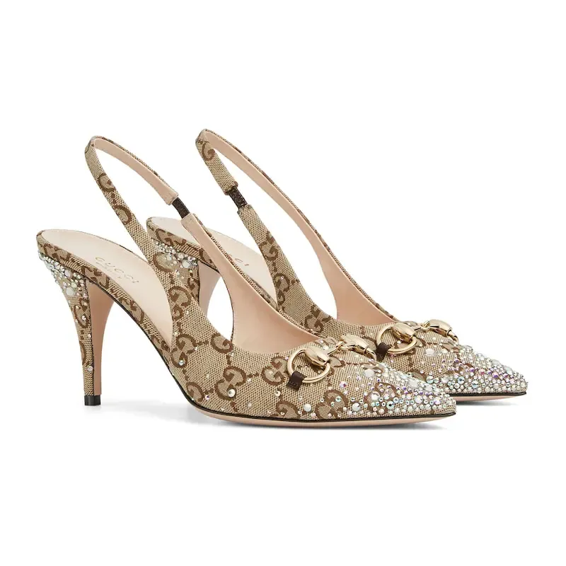 Gucci canvas pointed heels high heels shoes Rear lace up high heels