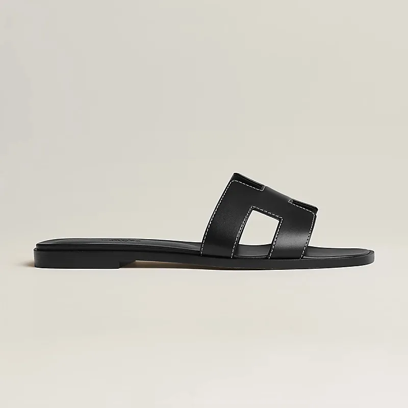 HERMES Oran Black Slippers