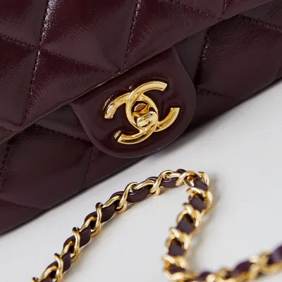 Chanel Gold handle handbag wine red/black/White/milk tea color/avocado green crossbody bag