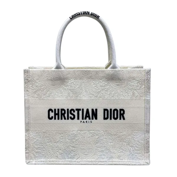Dior Medium Dior Book Tote White Toile de Jouy Soleil Macramé Embroidery