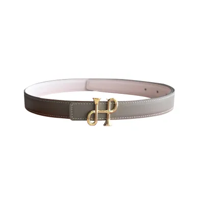 Hermès Women' s Cor Baroque Buckle Reversible Belt In Black/Grey Epsom Calfskin With Gold/Silver Hardware 24mm