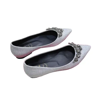 Roger Vivier Efflorescence Ballerinas In Red/Silver Satin With Crystal Flowers Buckle (Heel Height 1cm)