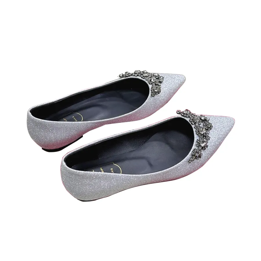 Roger Vivier Efflorescence Ballerinas In Red/Silver Satin With Crystal Flowers Buckle (Heel Height 1cm)