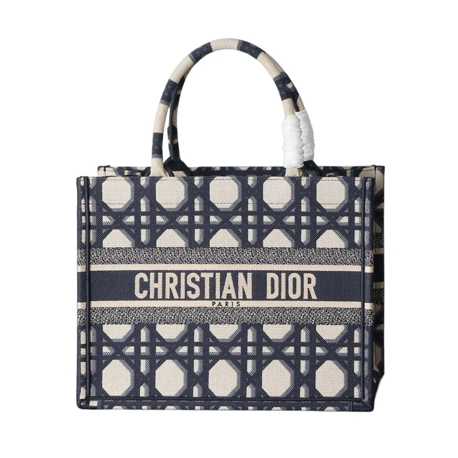 Dior Medium Dior Book Tote In Beige And Blue Macrocannage Embroidered Canvas
