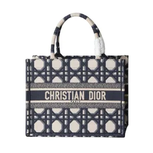 Dior Medium Dior Book Tote In Beige And Blue Macrocannage Embroidered Canvas